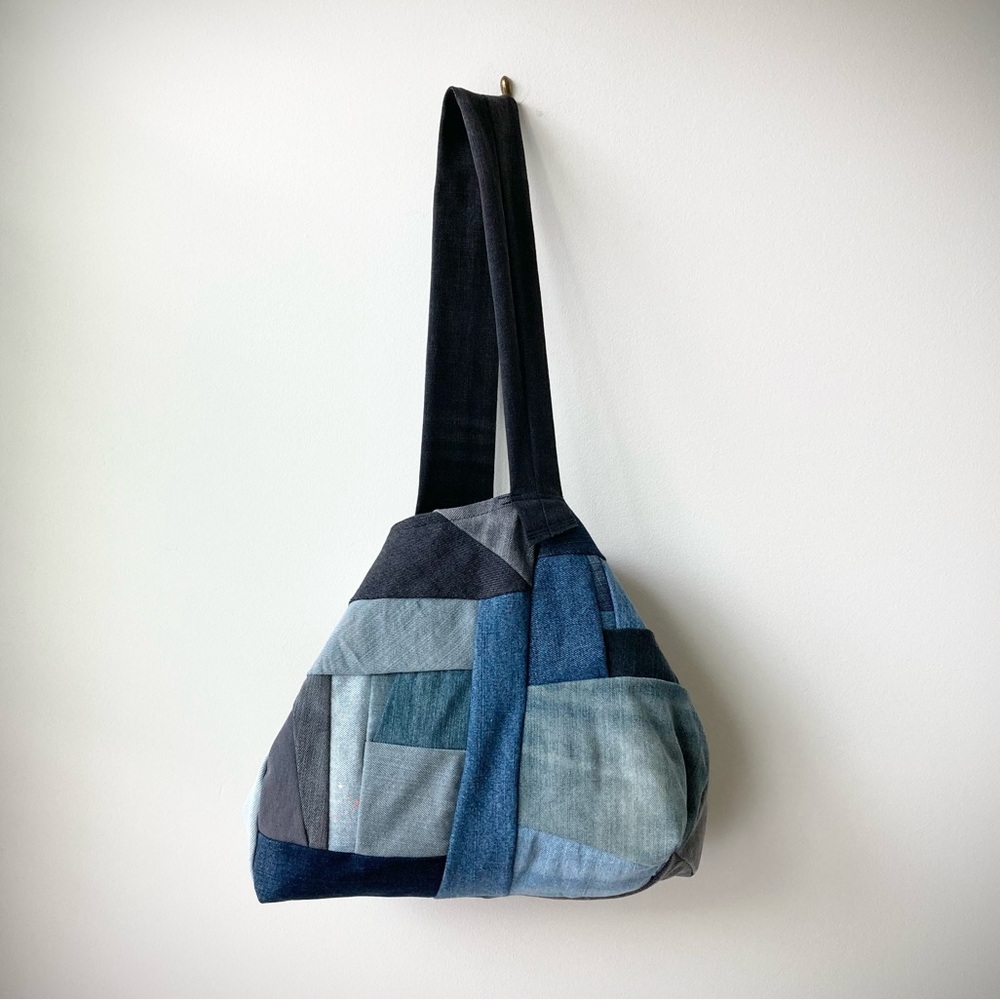 joodito origami japanese boro dumpling shoulder bag patchwork denim jean hobo - Picture 6 of 12